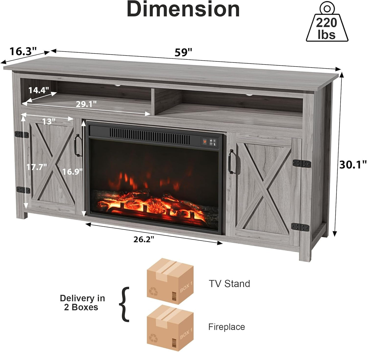 Farmhouse Fireplace TV Stand for Tvs up to 65 Inch Highboy