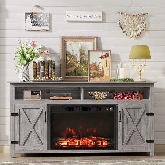 Farmhouse Fireplace TV Stand for Tvs up to 65 Inch Highboy