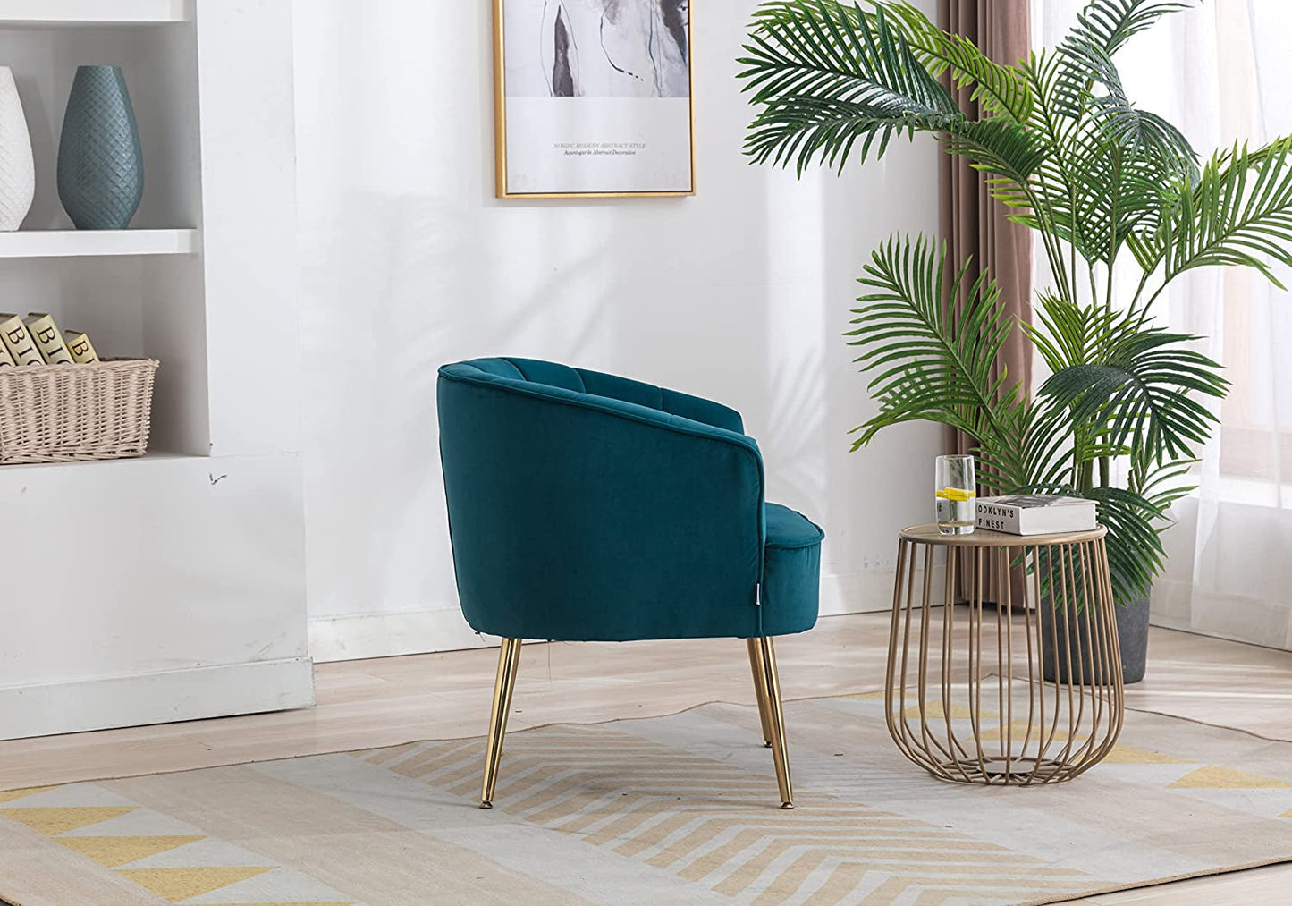 Teal Velvet Accent Chair with Golden Legs