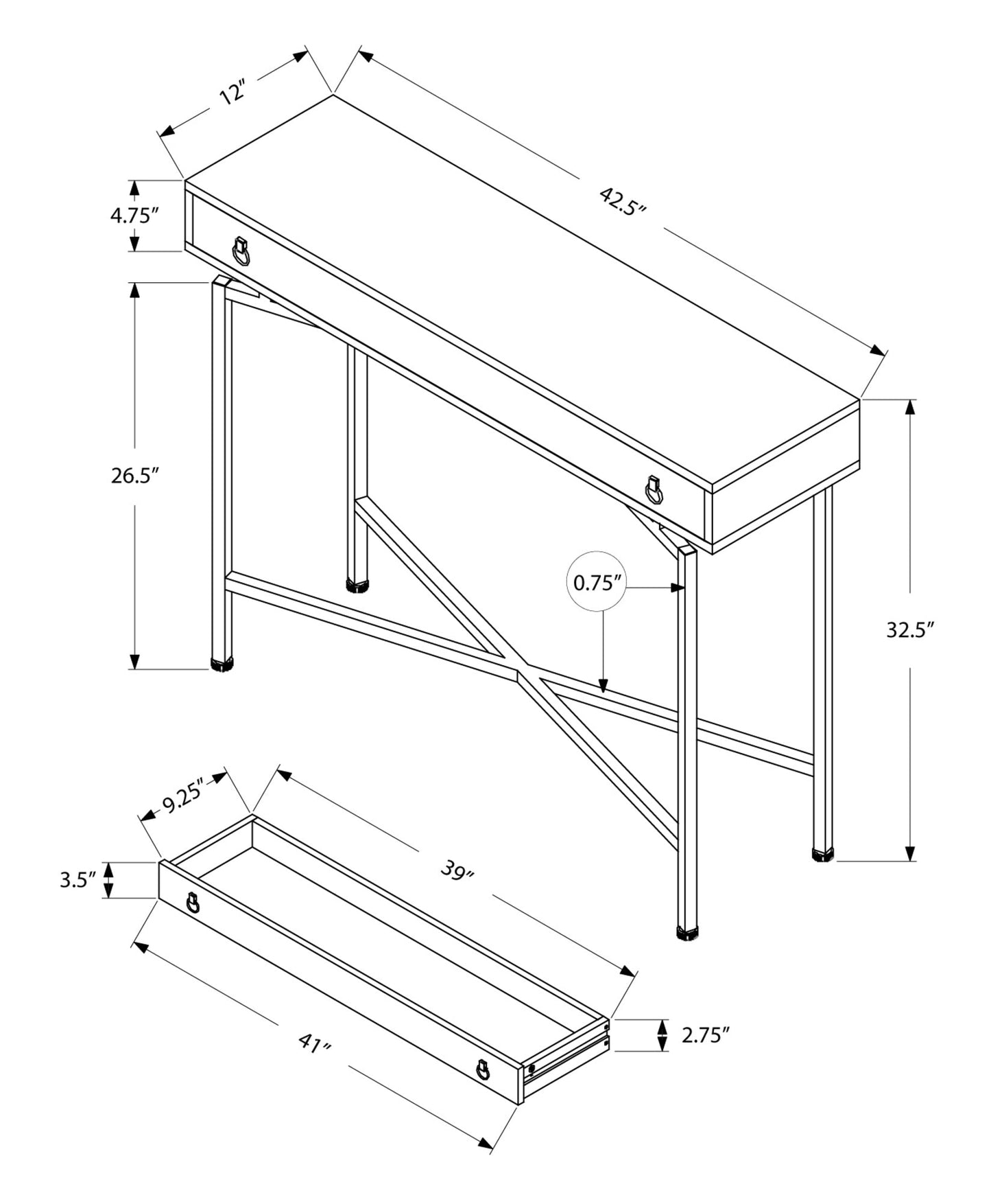 32.5inches Particle Board Accent Table with Black Legs