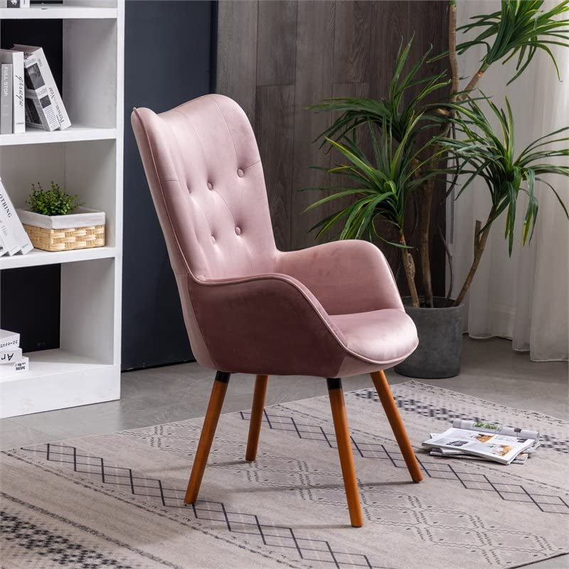 Contemporary Mauve Velvet Accent Chair with Tufted Back