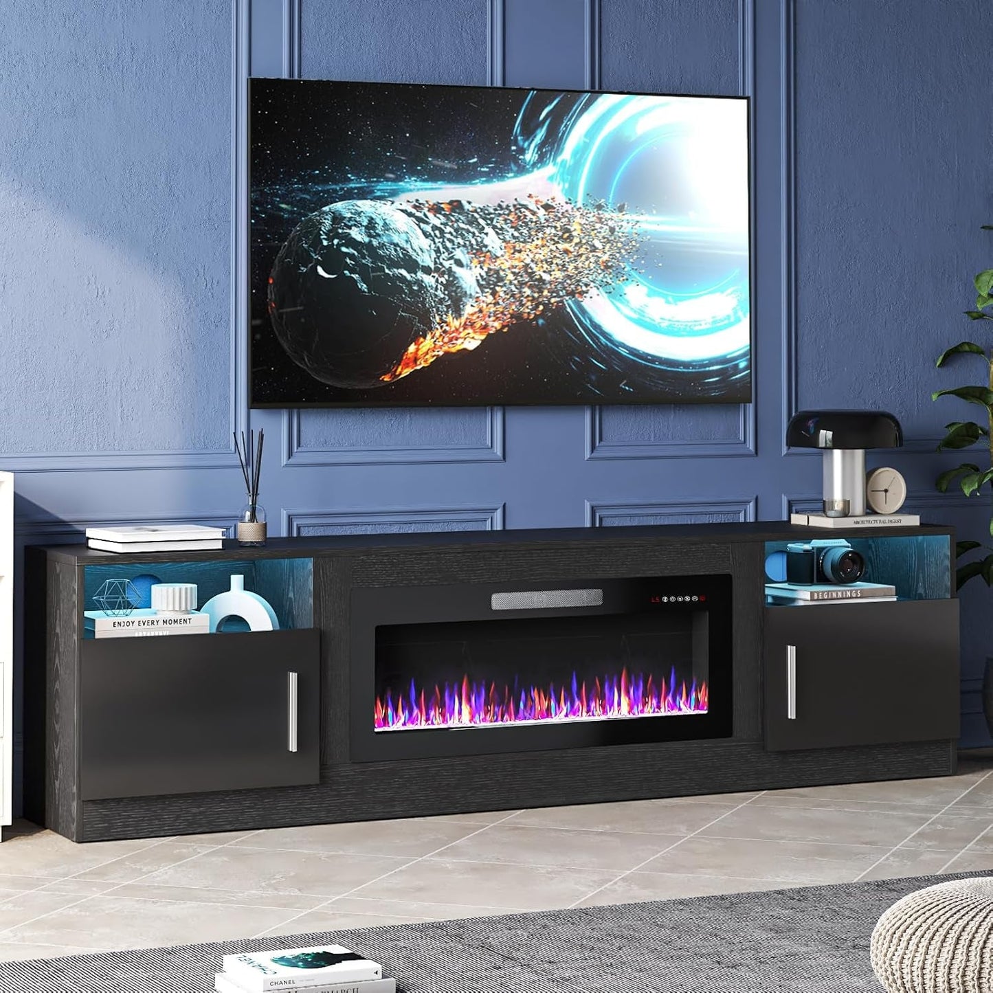 Fireplace TV Stand with 36" Fireplace，80" TV Stand with LED Light for