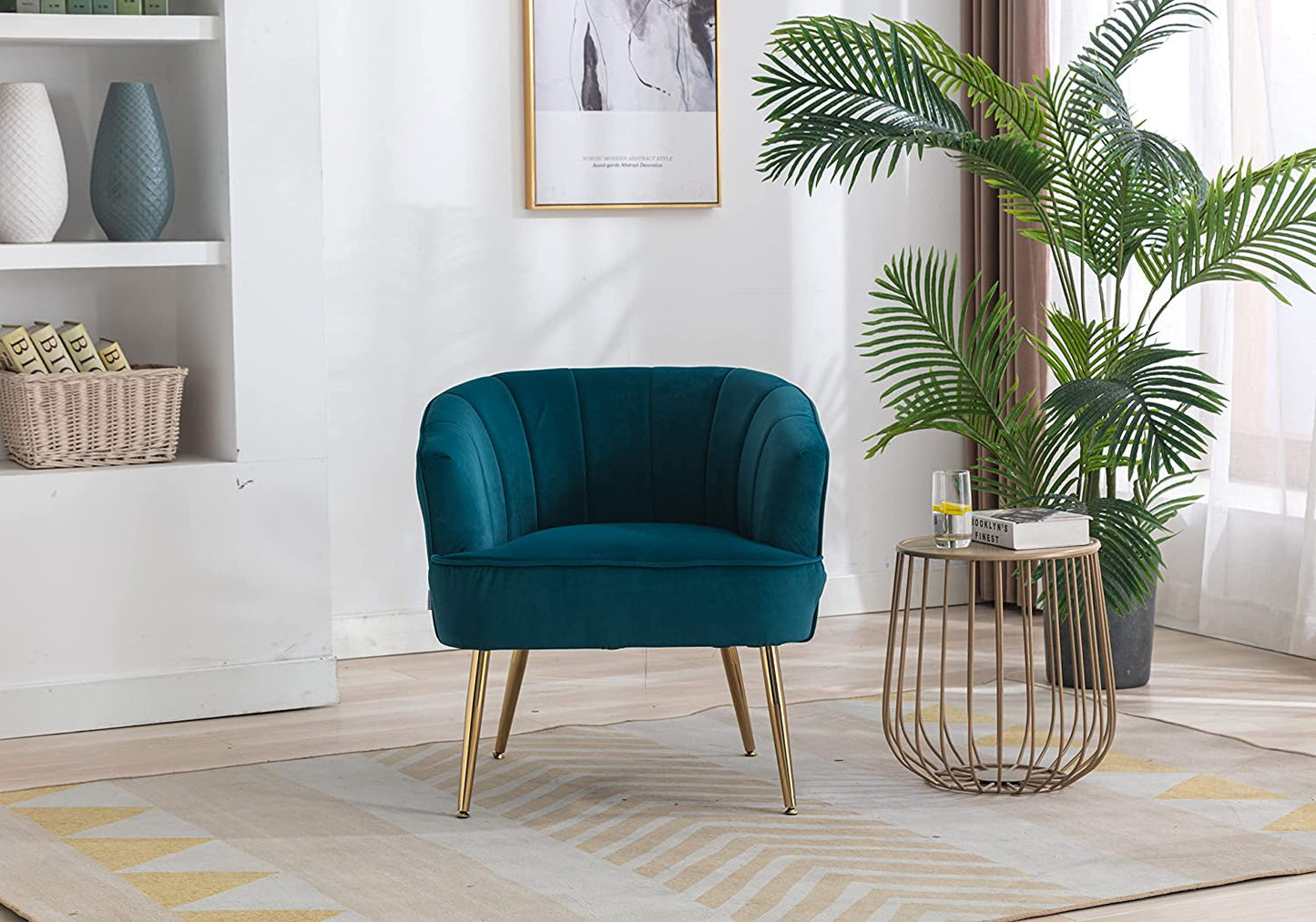 Teal Velvet Accent Chair with Golden Legs