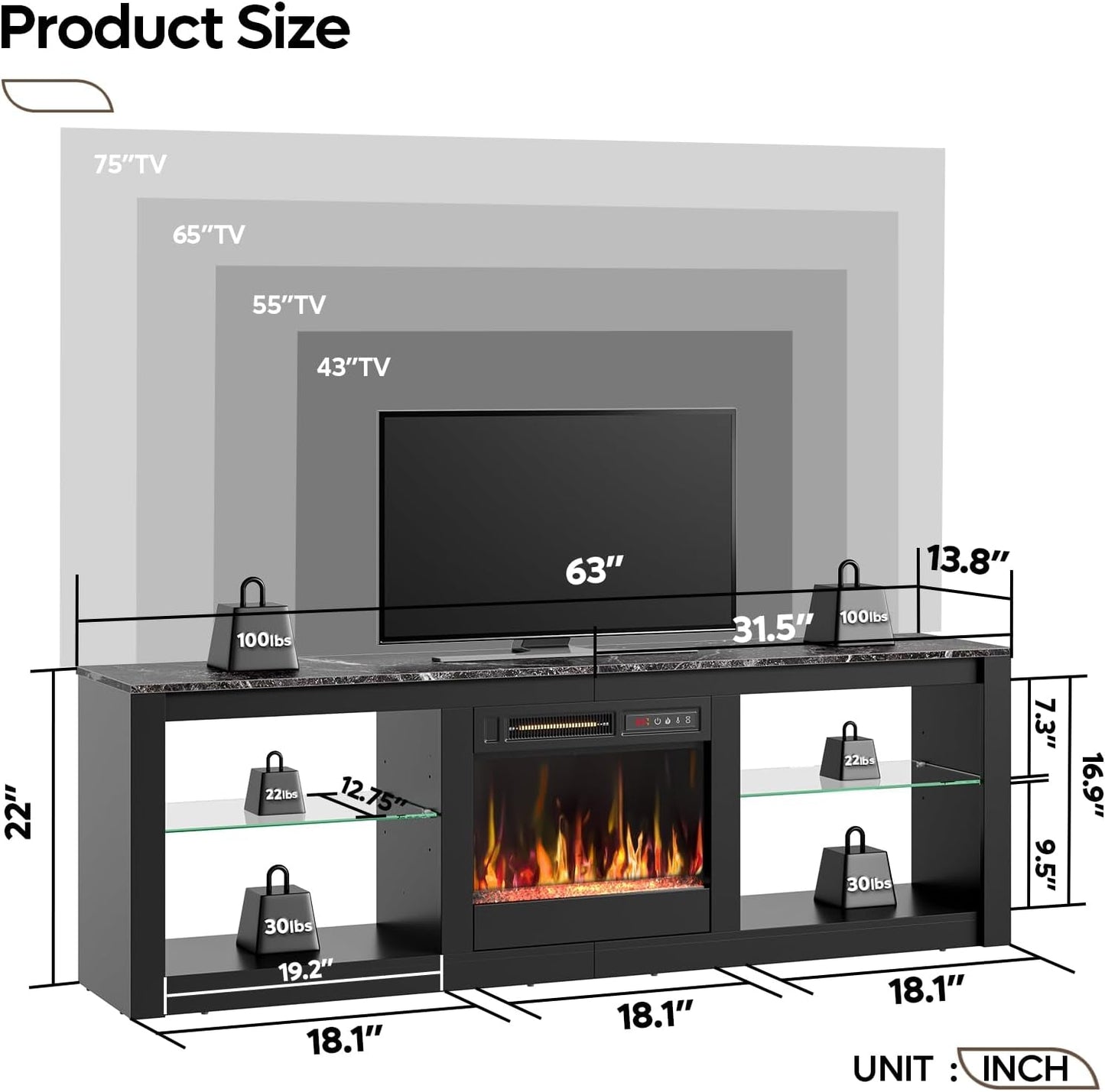 Fireplace TV Stand for Tvs up to 75",Gaming Entertainment Center with